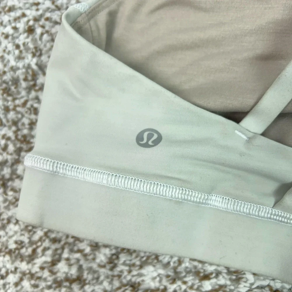 Lululemon Sports Bra Womens 8‎ Gray Energy Strappy Crossback Mesh Yoga Gym Logo